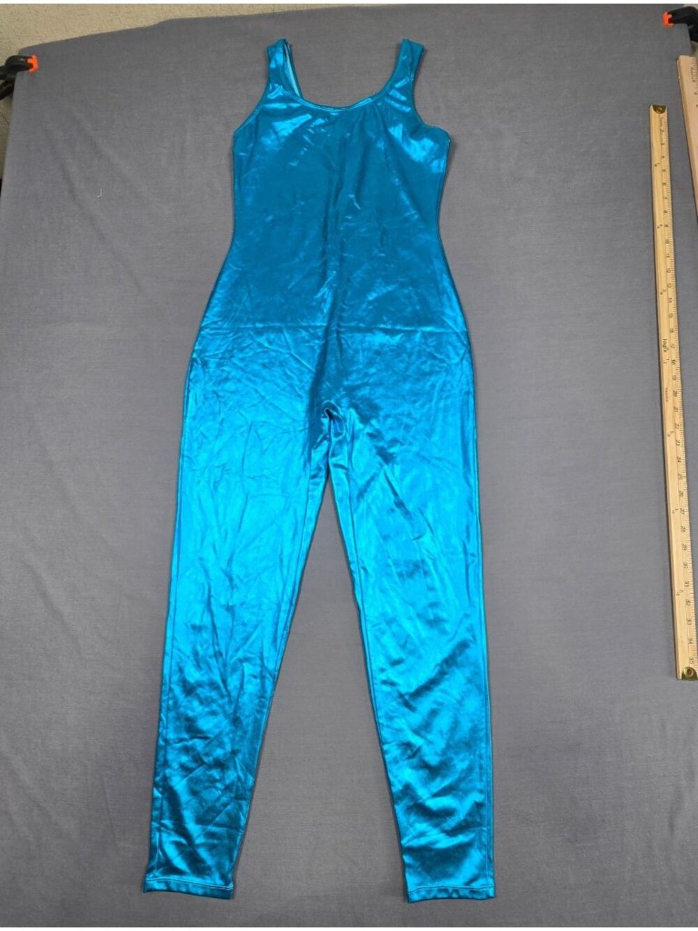 Vintage 80s Shiny Blue One-Piece Full Body Unitard Leotard Jumpsuit Medium